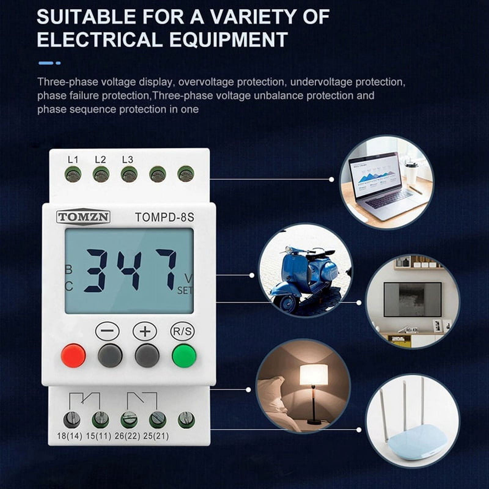 2X 3 Phase Din Rail Adjustable Under Over Voltage Protector Voltage Monitoring Sequence Protection Relay