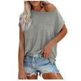 thumbnail image 1 of TopLLC Hauts Décontractés pour Femmes Grande Taille Col Rond Manches Courtes T-Shirt Surdimensionné Épaules Tombantes, 1 of 5