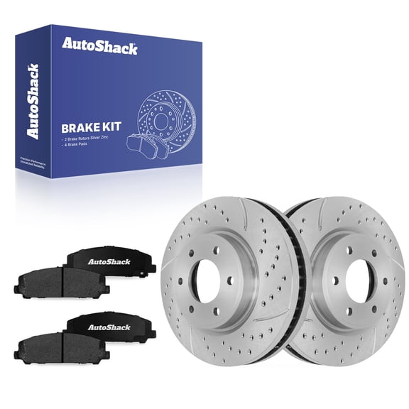 AutoShack Front Brake Rotors & Ceramic Pads for Nissan, TITAN 2011-2015, 2017-2024, 4WD RWD V8 5.6L - Silver Zinc Coated Drilled & Slotted - SilverShield Pro - 13.77" (349.7 mm), 6-Lug