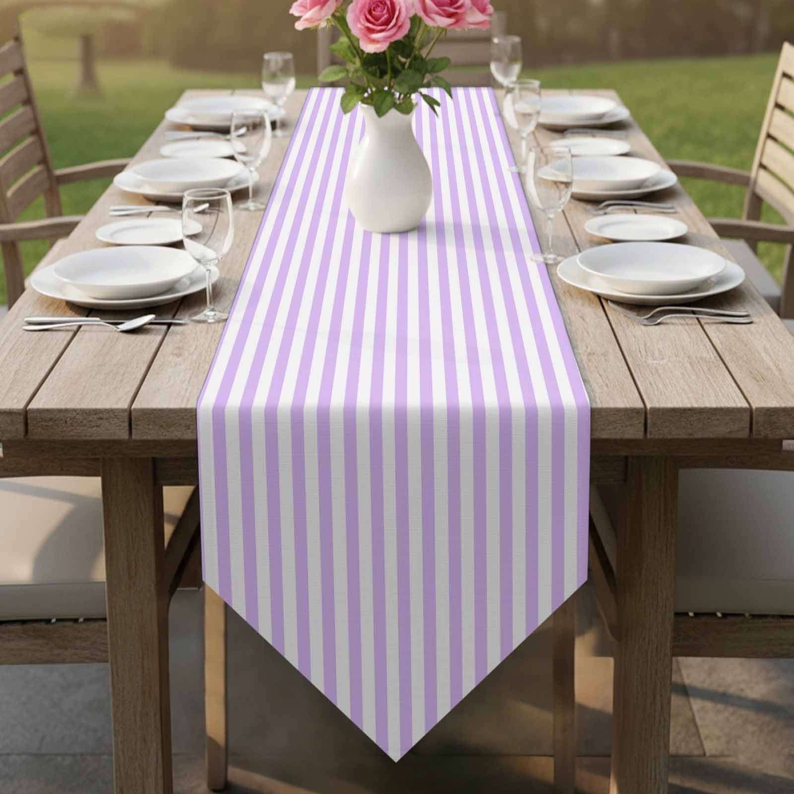 Purple White Stripe Table Runner Linen Burlap Table Runner 90 Inches Long Modern Minimalist Geometric Striped Dresser Scarves for Kitchen Island Coffee Dining Room Party Wedding Holiday Decor 13"x90"
