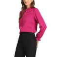 thumbnail image 4 of Blusa de manga larga con cuello de pie y botones de Allegra K para mujer, con volantes, talla XL, color rosa intenso, 4 of 6