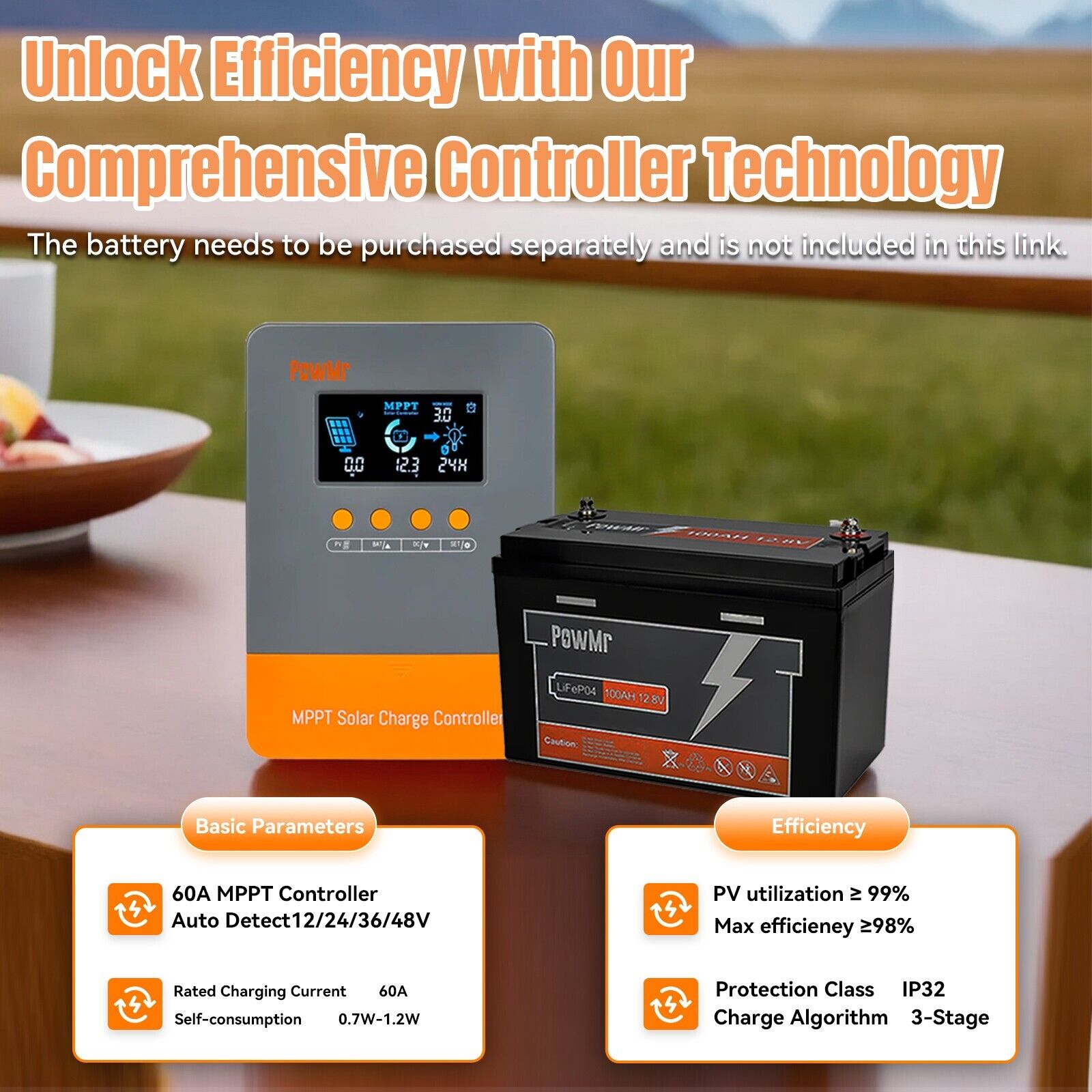 PowMr 60A MPPT Solar Charge Controller 12V 24V 36V 48V PV 160V Battery Regulator
