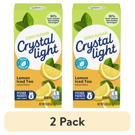 (2 pack) Crystal Light Drink Mix 6 Pitcher Packets for Flavorful Hydration and Shareable Refreshment Decaf Lemon Natural Flavor Iced Tea Made with Black Tea 1.5 oz