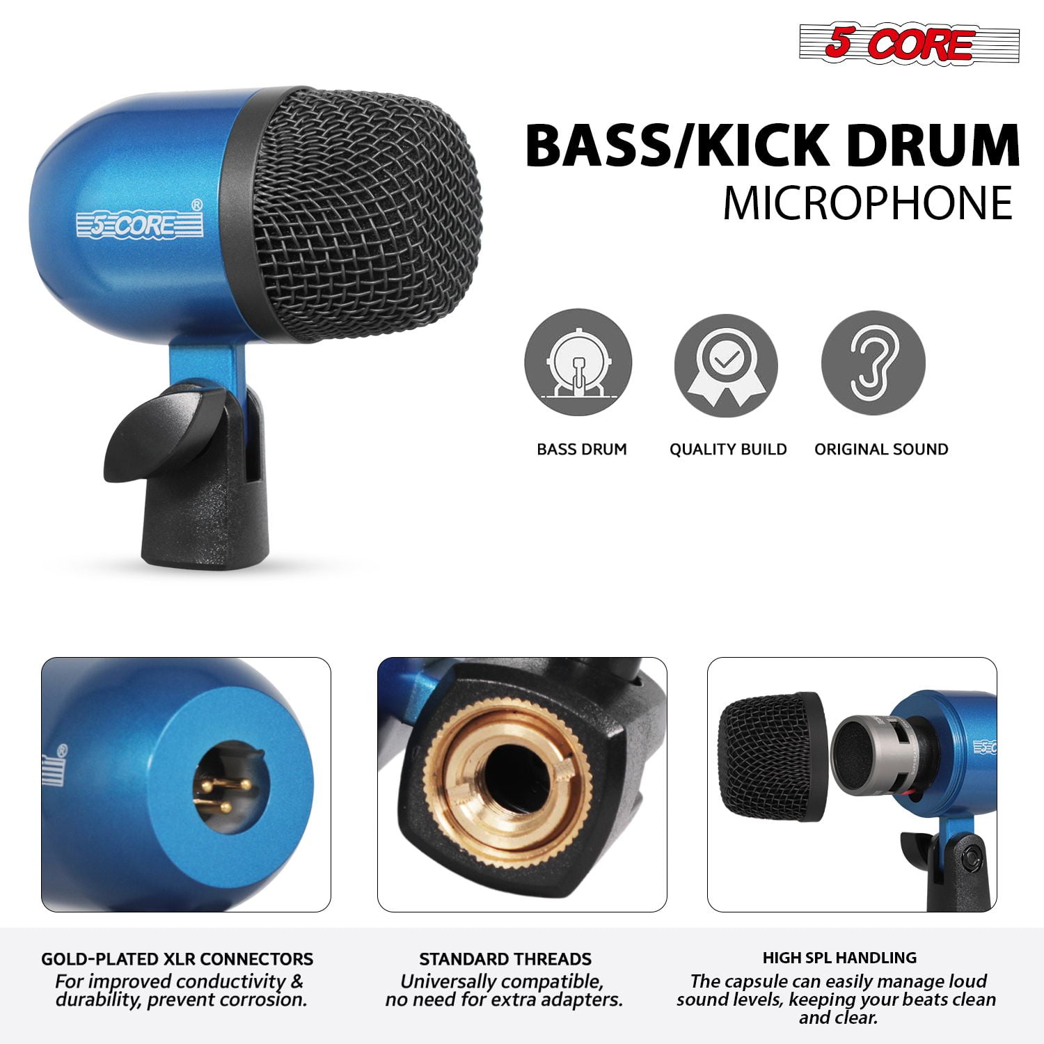 7-Piece All-Metal Drum Microphone Kit for Tom, Snare & Cymbals, Professional Wired Instrument Mics for Studio & Live Performance