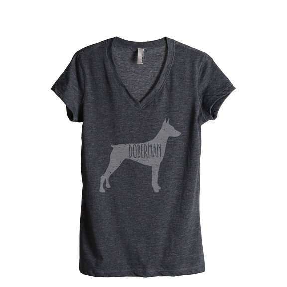 Thread Tank Doberman Dog Silhouette Women's Relaxed V-Neck T-Shirt Tee Charcoal Medium
