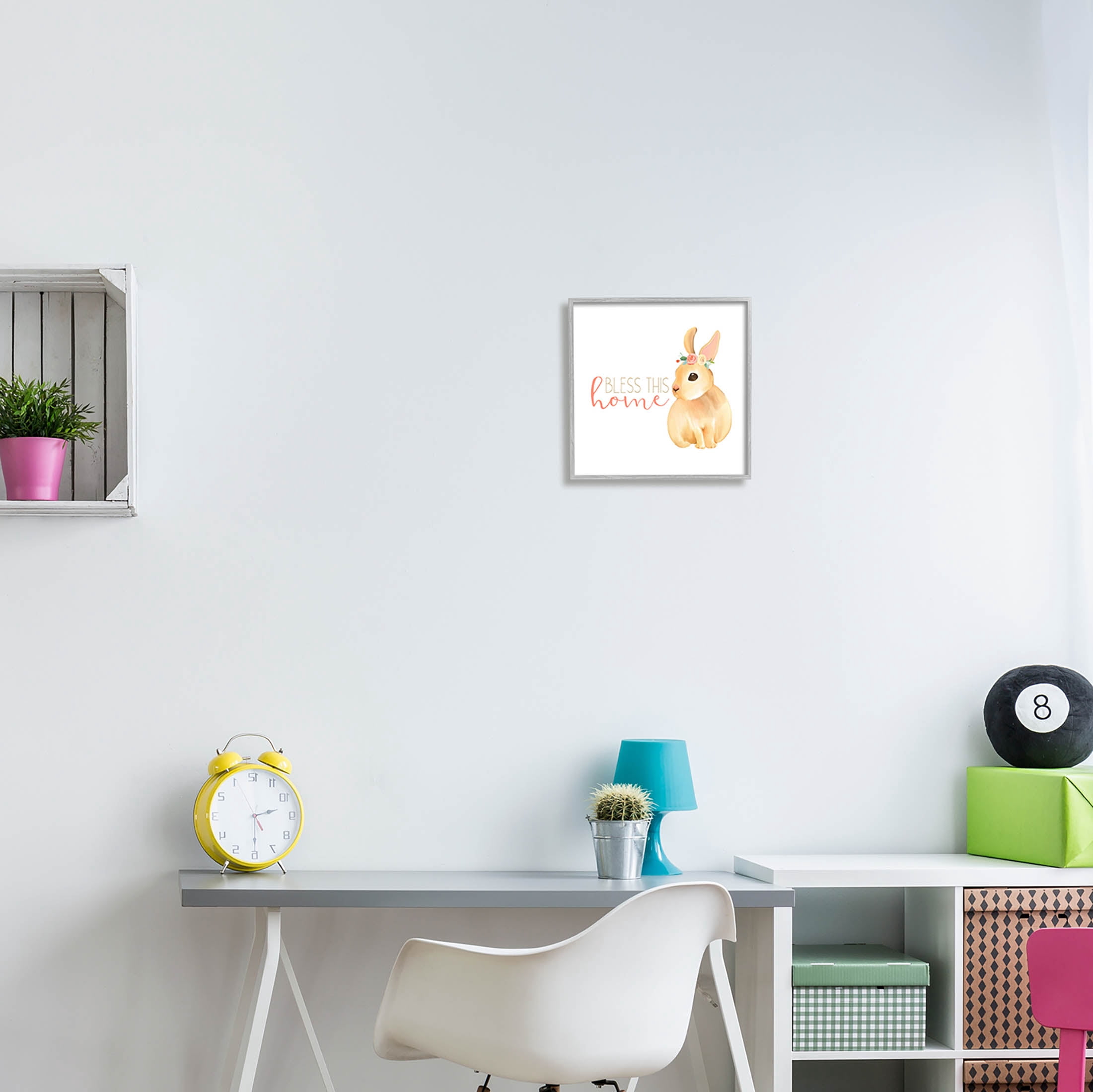Stupell Industries Bless This Home Bunny Graphic Art Gray Framed Art Print Wall Art, Design by Kim Allen