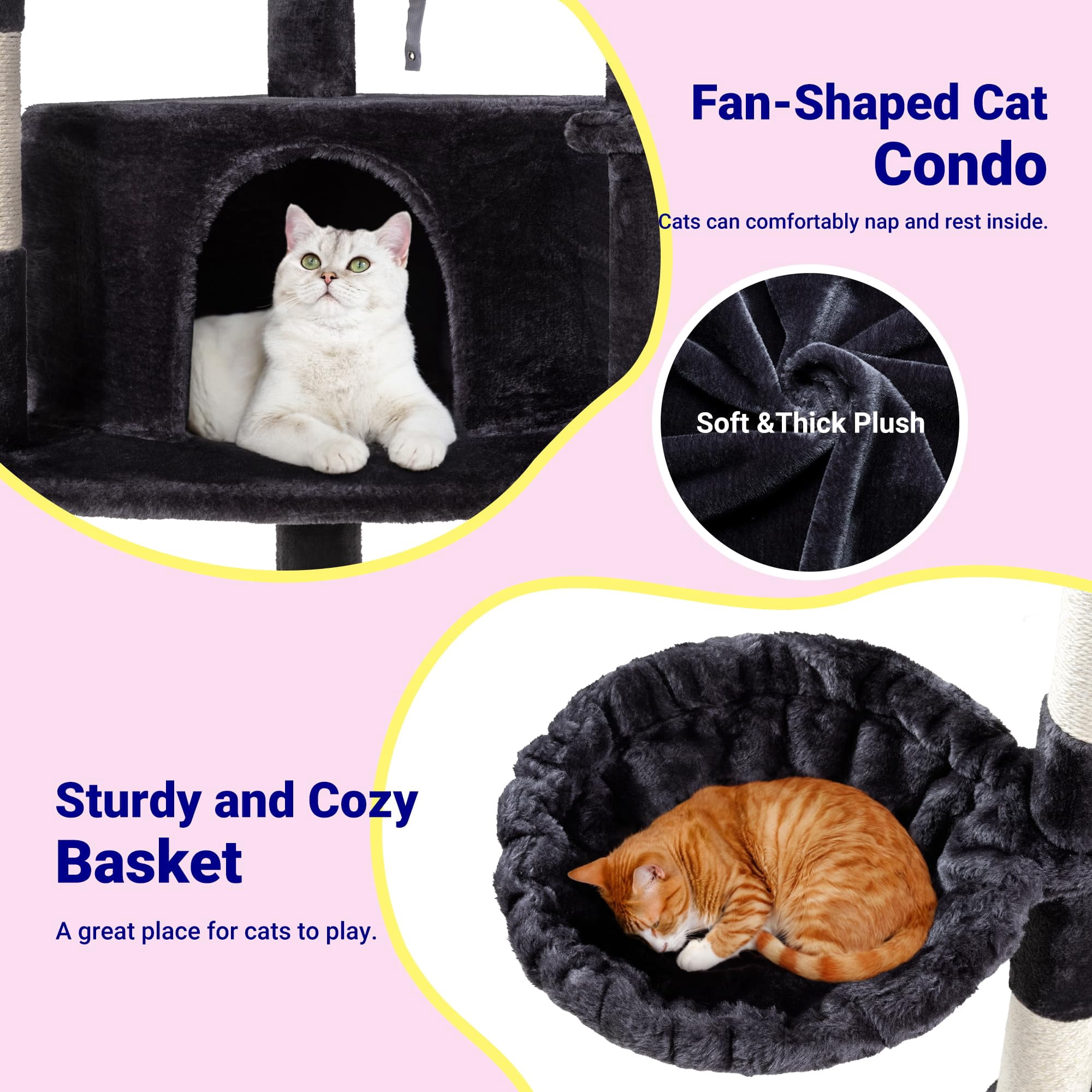 73in Fan-shaped Space-saving Corner Cat Tower/multi-level Tall Tree For Indoor Kitties/cozy Baskets/condos/house/perches/sisal Posts/pet Activity Center/dark Grey