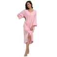 thumbnail image 2 of MAYFISH Women's 3/4 Sleeve Lightweight Bathrobes: 100% Cotton Zipper Robes with Pockets, Perfect Loungewear(Pink,XL), 2 of 3