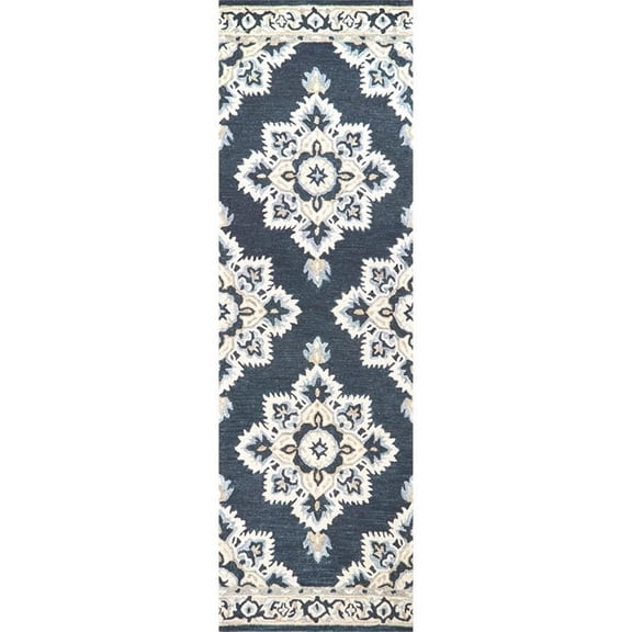 Alora Decor Cascade 2'6" x 8' Medallion Dk Blue/Natural/Gray/Tan Area Rug