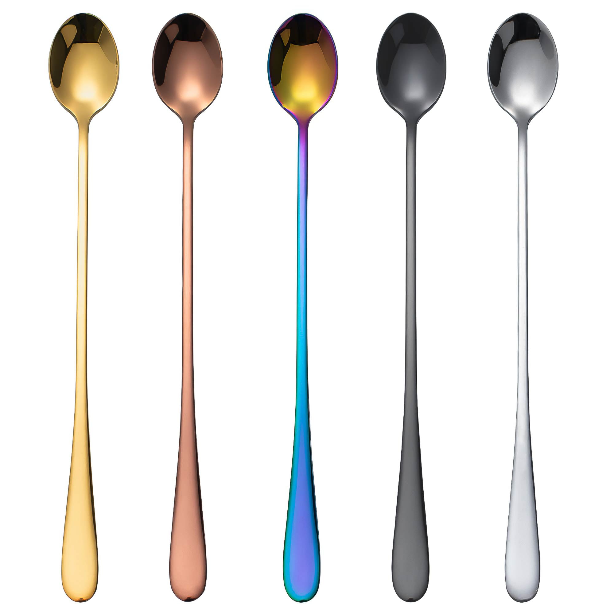 5PCS Long Handle Mixing Spoons Stainless Steel Stirring Spoons for Cocktail 