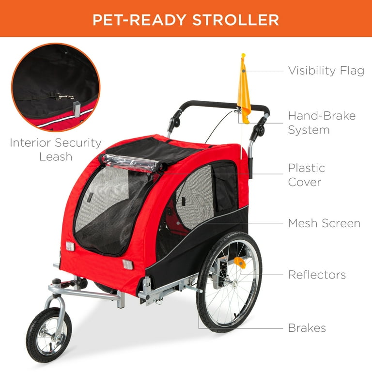 Best Choice Large Doggie Carriage 2 in 1 Dog Bike Trailer Pet Stroller w Hitch Brakes Flag Reflector Walmart