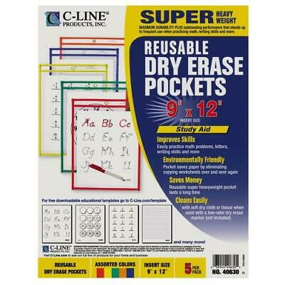 C-Line Products  Reusable Dry Erase Pockets - Assorted Primary Colors - 9 x 12