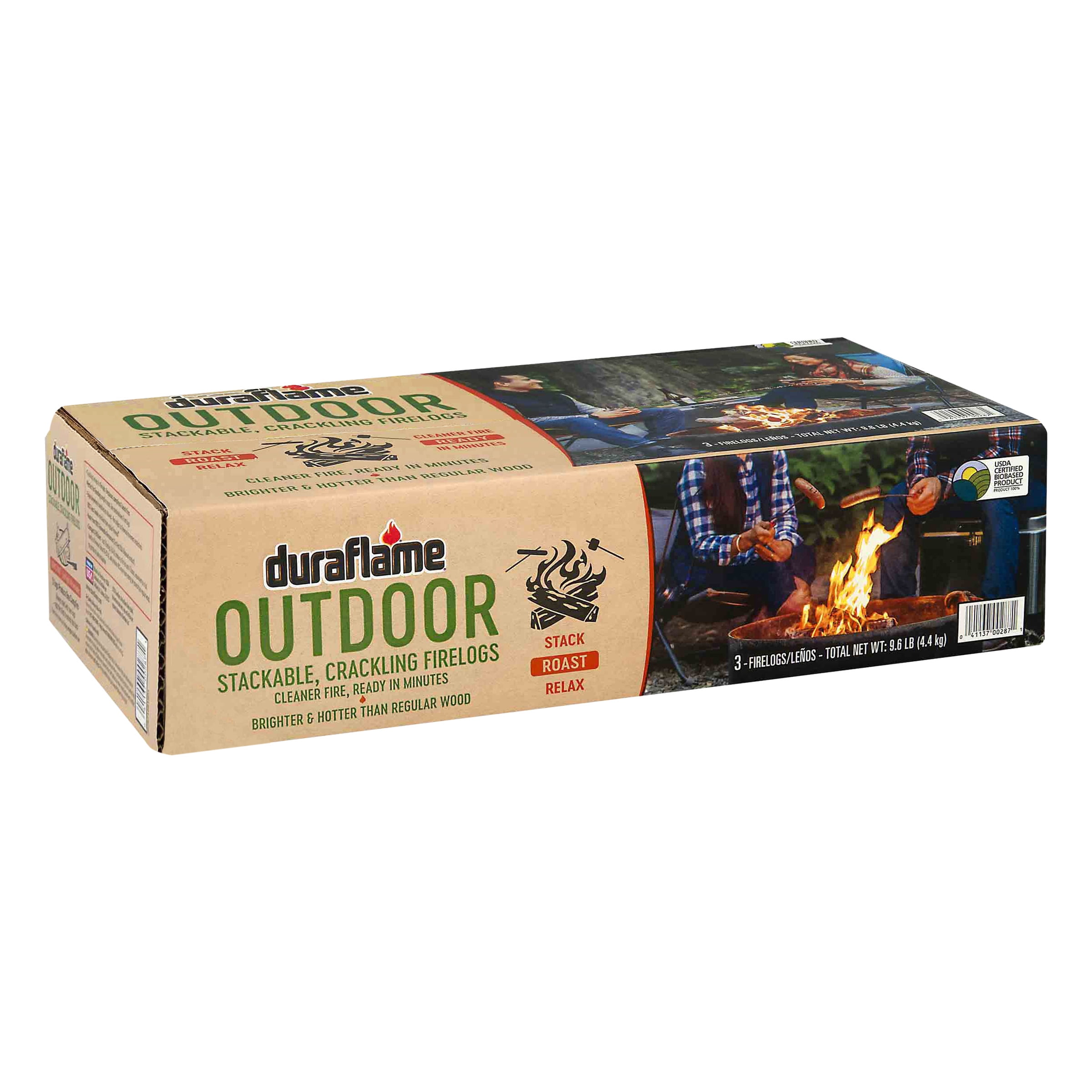 Duraflame Outdoor Roasting Firelogs, Box of 3 Logs for 1 Crackling Campfire