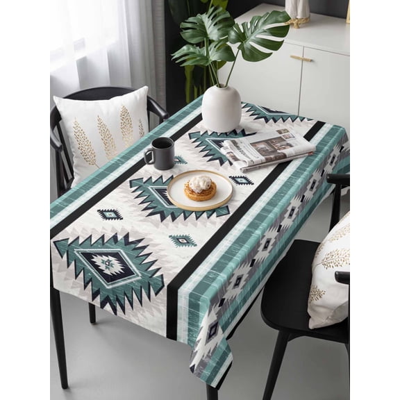 Turquoise Boho Tablecloth Rectangle Table Cloth 60x120, Waterproof Tablecloth Outdoor Table Cloth, Southwestern Ethnic Aztec Retro Geometric Washable Table Cover for Kitchen Dinning Party