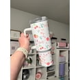 thumbnail image 4 of TUMBRO Strawberry 40oz Tumbler for Cottagecore Vibes: Coquette Quencher, Black - Clear lid, 4 of 8