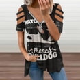 thumbnail image 2 of French Bulldog Womens Summer V Neck Zipper Top Short Sleeve T Shirt Off Shoulder Top Casual Classy Loose Shirts, 2 of 7
