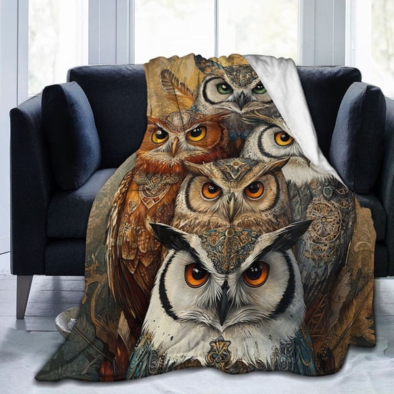 Boho Owl Throw Blanket Ultra Soft Cozy Decorative Flannel Blankets for Home Bed Couch Chair Travel 50x40