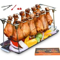 USIONE Chicken Leg Rack for Grill with Drip Tray - Easy to Use 12 Slots Chicken Wing Rack - Premium Stainless Steel Chicken Drumstick Rack for Smoker - Chicken Drumstick Holder for Grill Accessories