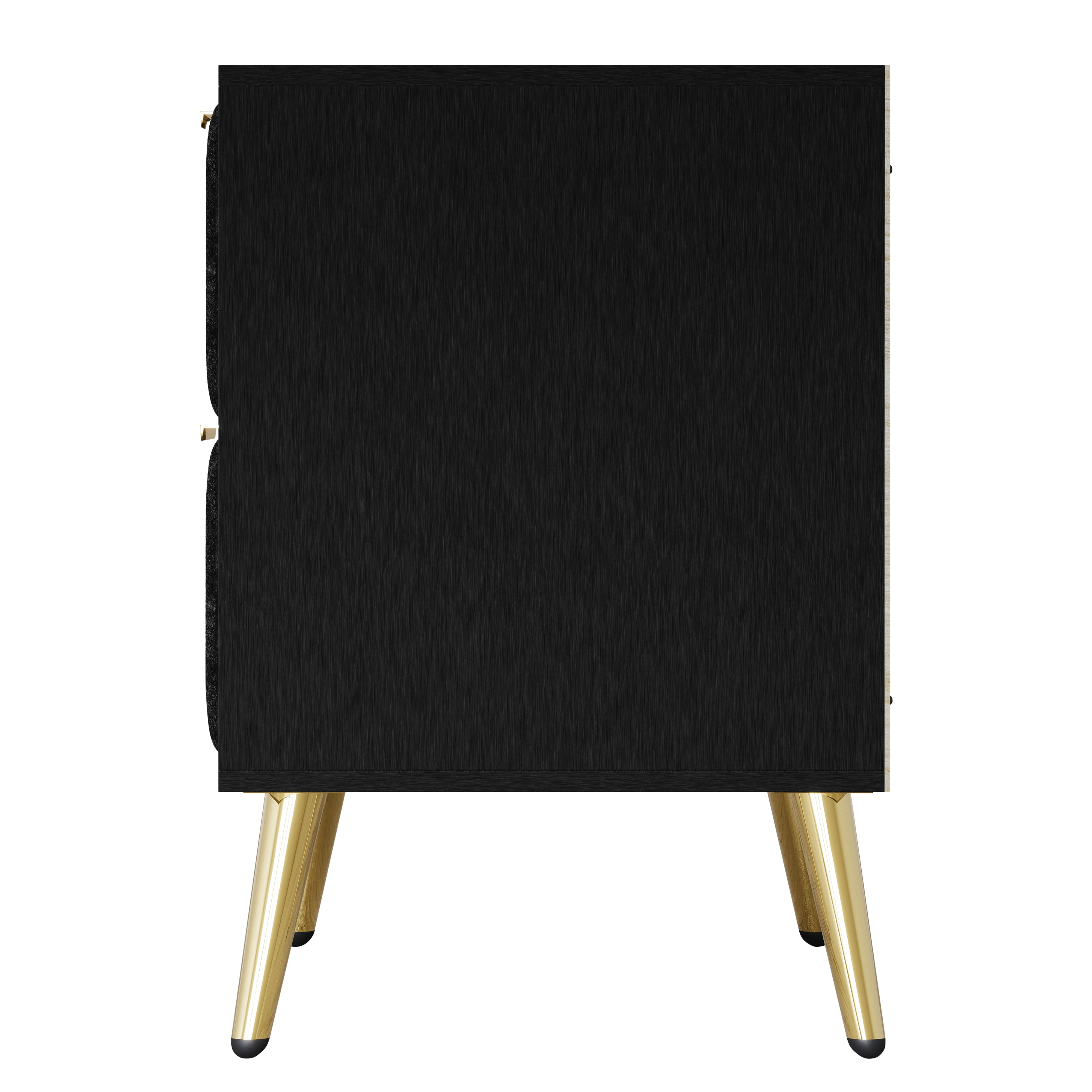 Home Design Alva 2 Drawer Nightstand with Gold-Accented Handles and Tapered Legs, Black, Easy Assembly