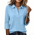 thumbnail image 3 of Garbnen Women's Polo Shirts Collared Henley 3/4 Sleeve Tops for Women Solid Color Casual Lightweight Trendy Work Golf Shirts for Women Blue XXL, 3 of 6