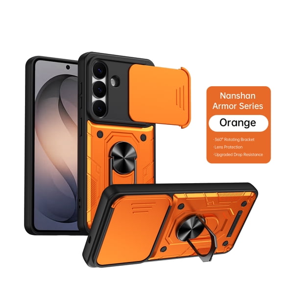 TakFox for Samsung Galaxy S26 Plus Case with Camera Lens Cover & Kickstand, [Military Grade Drop Protection] Magnetic Kickstand Protective Case, Orange