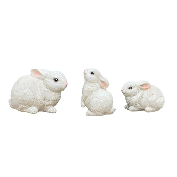 3 PCS Easter Bunny Resin Figurines – Miniature White Rabbit Ornaments for Spring Garden Decor, Tabletop Display, DIY Crafts, Home Party Decorations