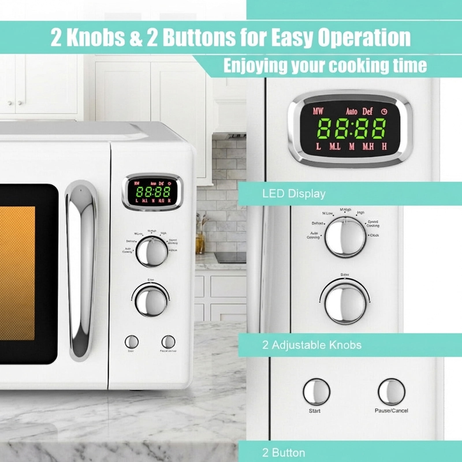 RUIE Retro Microwave Oven,900W 0.9 Cu.ft Countertop Microwave with Power Selector and Timer Knob,ETL Certified,Child Lock,Compact Microwave for Apartment Dorm Office Kitchen