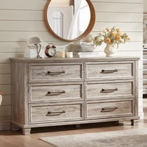 LELELINKY 6 Drawer Wood Dresser Furniture, Double Tier Storage Cabinet for Bedroom & Living Room, Grey Finish