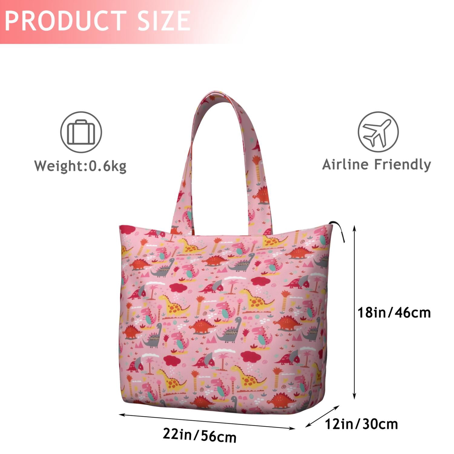 Pink Cartoon Dinosaurs Landscape Pattern Travel Tote Bags for Women Carry On,Large Weekender Bags for Women Travel,Multi Functional Duffle Bag for Work,Shopping,Sports