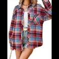 thumbnail image 2 of Camisas de Franela A Cuadros para Mujer, Blusa Holgada Estilo Boyfriend con Botones, Blusa Informal de Franela de Larga Rojo L, 2 of 9