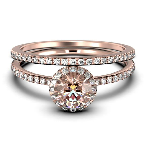 Dainty Art Deco 2.00 Carat Round Cut Morganite And Black Diamond Moissanite Engagement Ring, Wedding Ring in 10k Solid Rose Gold, Bridal Rings, Promise Ring