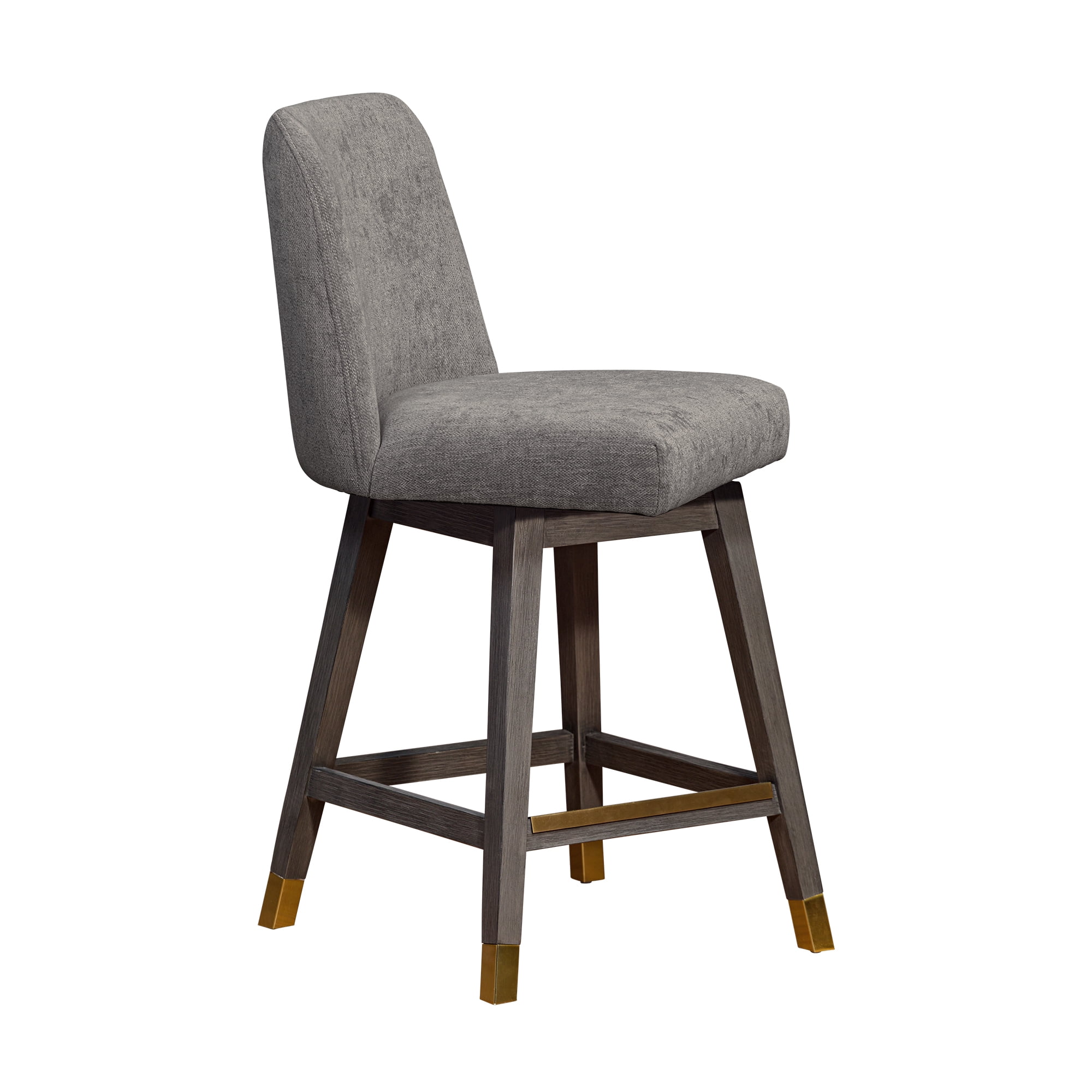 Amelia Swivel Counter Stool in Gray Oak Wood Finish with Mocha Fabric - Set of 2