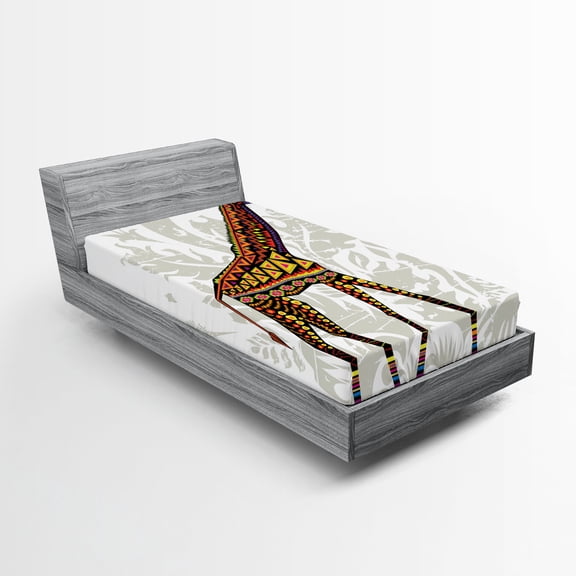 Ambesonne Giraffe Fitted Sheet, Animal Ethnic, Twin XL Size, Multicolor