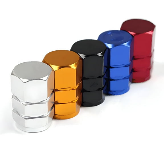 LAMIRO 4 Pack Aluminum Tire Caps, Dustproof Anti-corrosion Aluminum Hexagonal Valve Caps for Universal Car