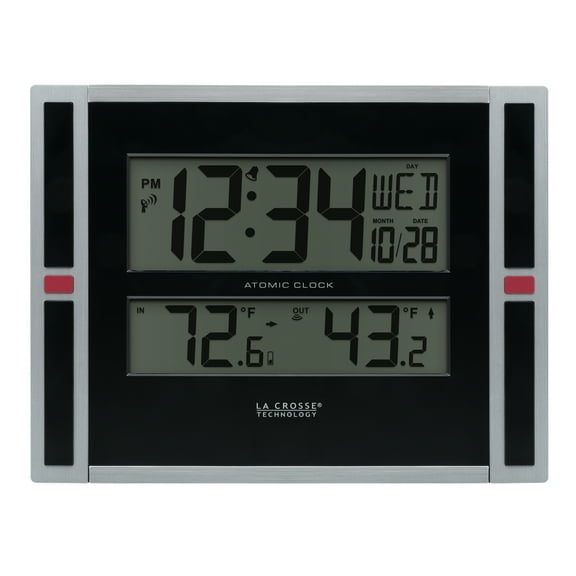 La Crosse Technology 11" WWVB Digital Clock with Temperature, Black