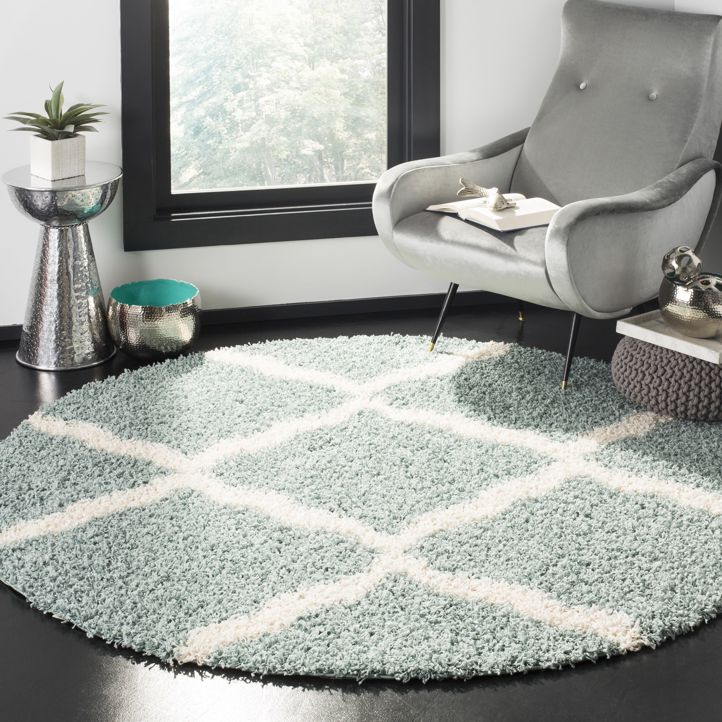 SAFAVIEH Dallas Belinda Geometric Shag Runner Rug, Ivory/Dark Grey, 2'3" x 12'