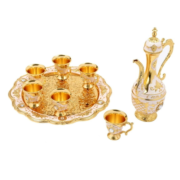 Turkish Tea Set Vintage Turkish Coffee Set with 250ml TeaPot and 6 30ml Tea Cups for Home, Birthday