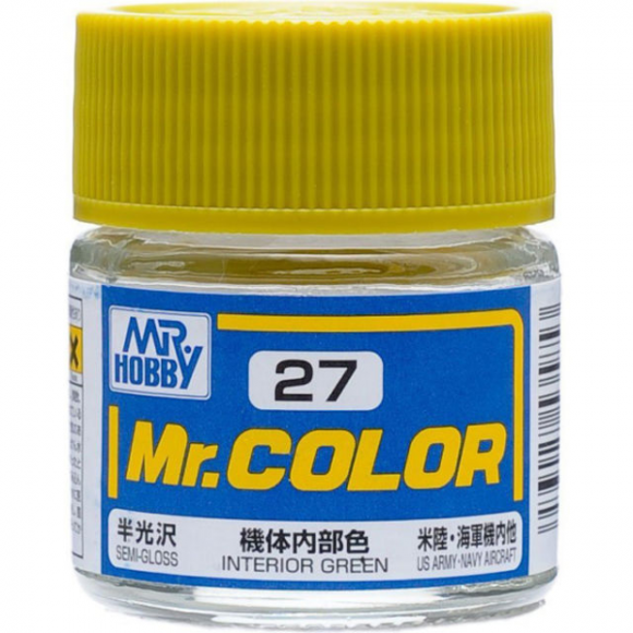 Mr. Color 27 - Interior Green Semi-Gloss/US Army Navy Aircraft (C27) Plastic Model Kit Paint