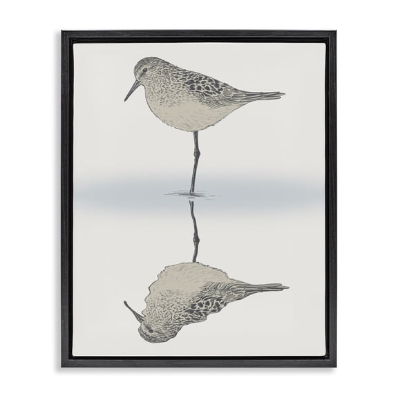 Stupell Industries Mid-Century Tranquil Sandpiper Bird Reflection Black Floating Frame Canvas Art, 17 x 21, by Ziwei Li