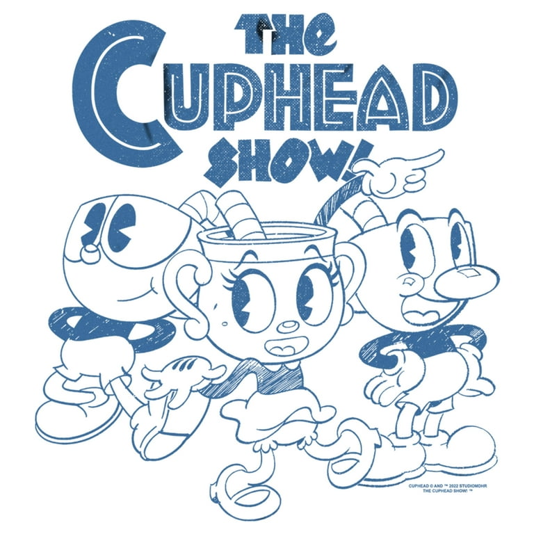 Men's The Cuphead Show! Mugman Ms. Chalice and Cuphead Sketch Graphic Tee  White Medium 