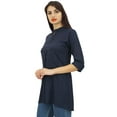 thumbnail image 6 of Phagun Women's Blue Cotton Modal 3/4 Sleeve Button Down Blouse Shirt Top - 12, 6 of 8