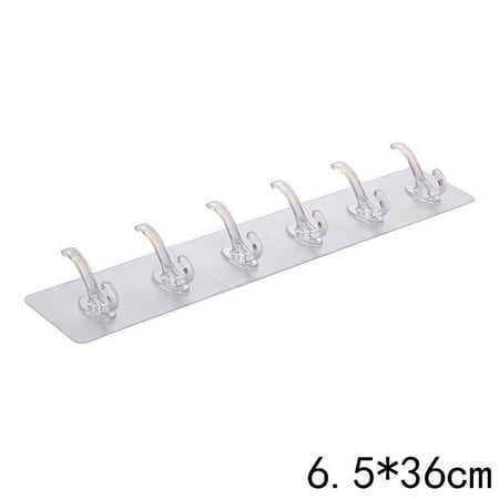 

Nail-free wall mount single row traceless hook bathroom wall sticker clear plastic adhesive kitchen six row hook