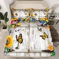 thumbnail image 2 of Homewish Kawaii Cartoon Butterfly Twin Sheet Sets, Rustic Sunflower Floral Twin Fitted Sheet, Vintage Lodge Cabin Flat Sheet, Breathable Home Decor, 3 Pieces, 2 of 7