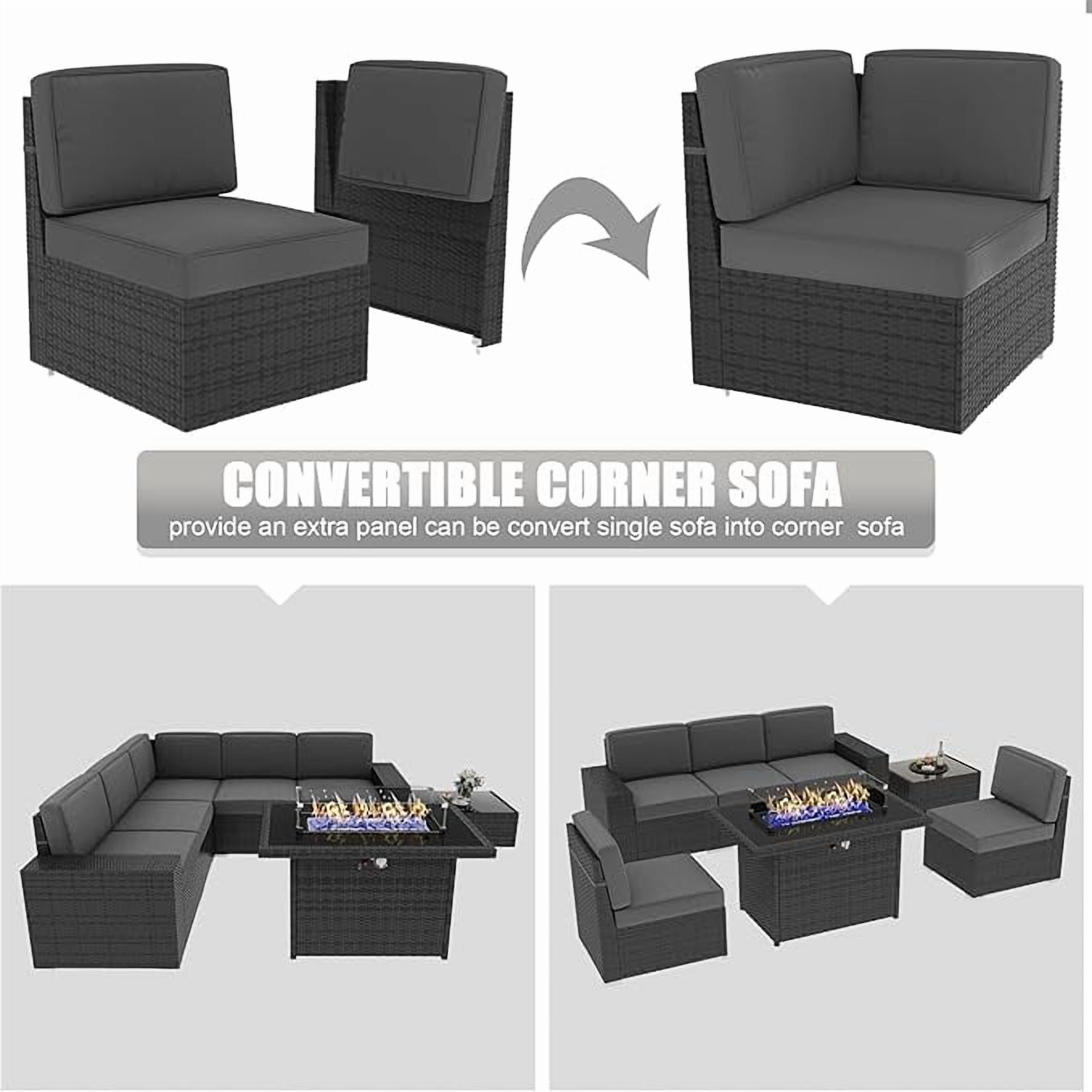 LayinSun 7 Pieces Outdoor Patio Furniture Set with 44" Fire Pit Table Rattan Sectional Sofa Conversation Sets