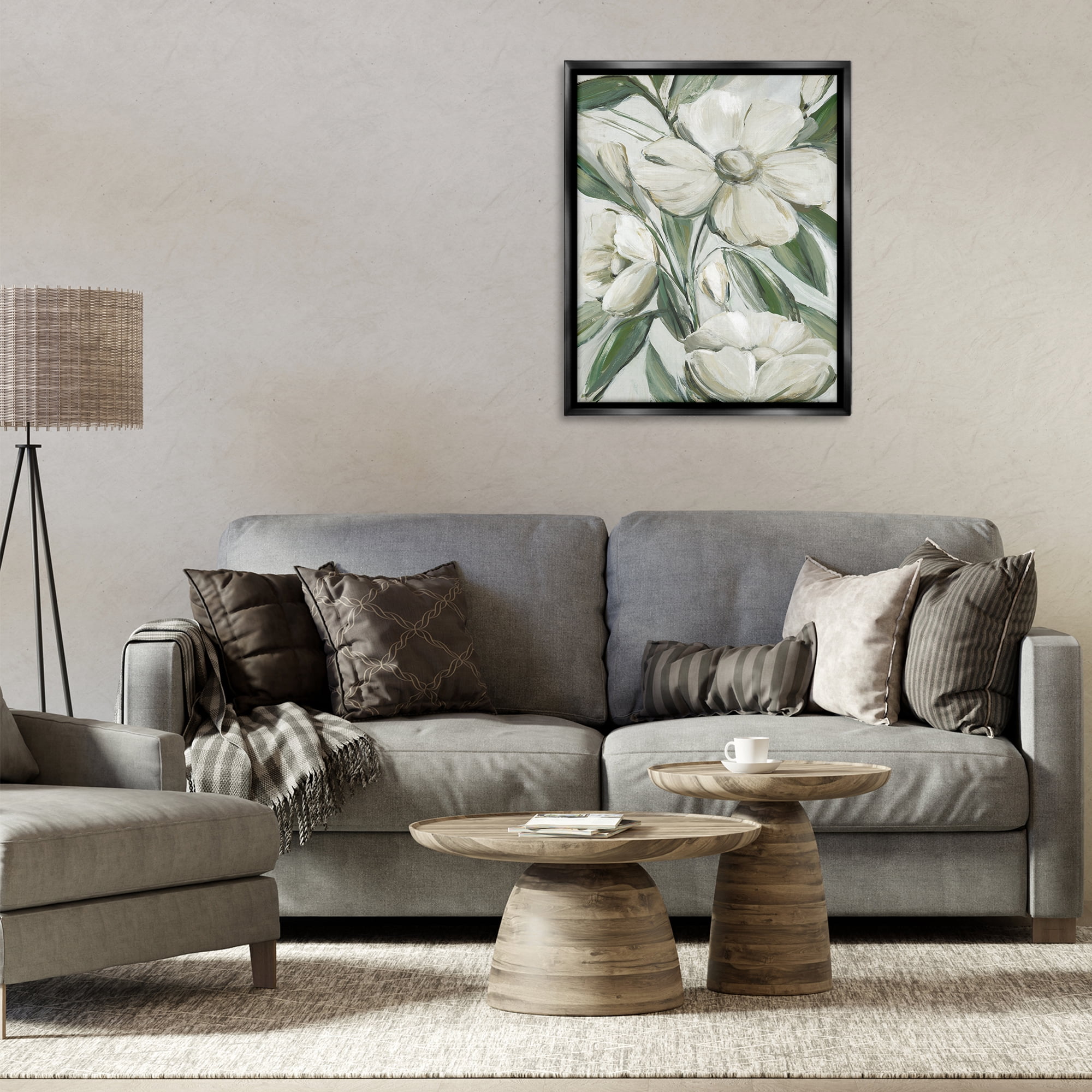 Stupell Industries Dogwood on Vines Plants & Flowers Painting Black Floater Framed Canvas Art Print Wall Art, 25 x 31