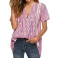 thumbnail image 3 of Xuanfei Women Bohemian Floral Print V Neck Short Sleeve Cut Out Asymmetric Hem Top, 3 of 7