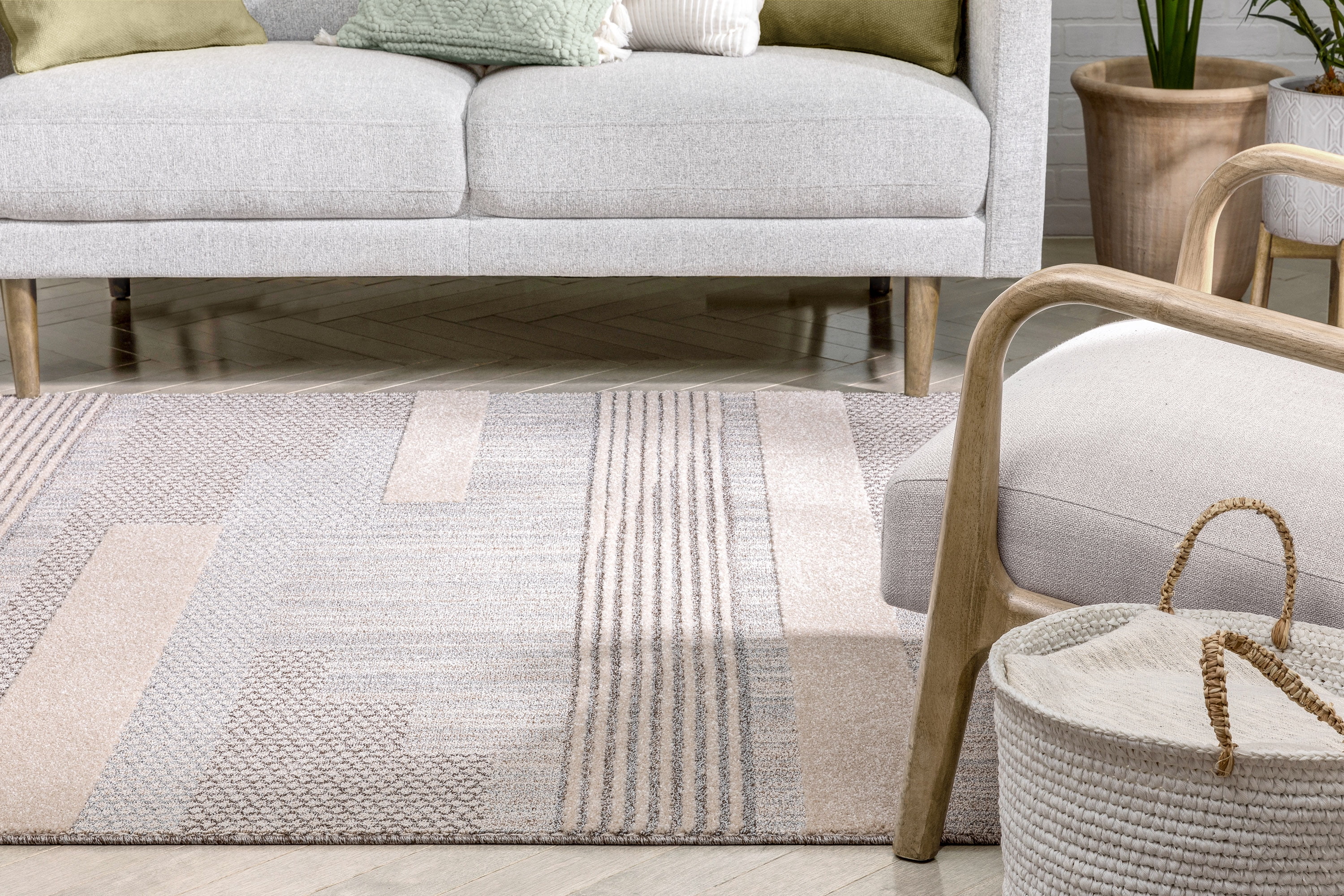 Well Woven Harlow Briar Contemporary Geometric Abstract Beige 3'11" x 5'3" Area Rug