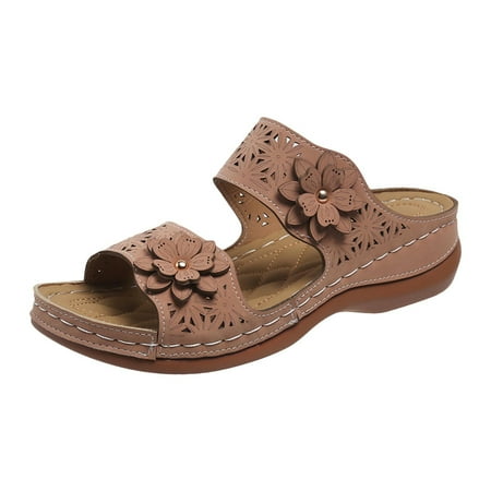 

Penkiiy Women Wedge Slippers Casual Beach Shoes Flower Open Toe Sandals Lady Outdoor Slip On Sandal Breathable Platform Shoes 40 Rose Gold