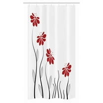 Flower Stall Shower Curtain, Floral Petals with Striped Leaves and Lines Modern Style Geometrical Design Print, Fabric Bathroom Set with Hooks, 36W X 72L Inches Long, Red and Black, by Ambesonne