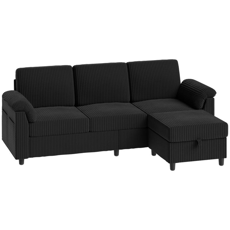 Walsunny 79" Convertible Sectional Sofa, L Shaped Sofa Couch with Reversible Chaise for Living Room Modern Linen Fabric for Living Room, Black